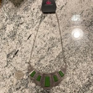 Metal boho style green necklace